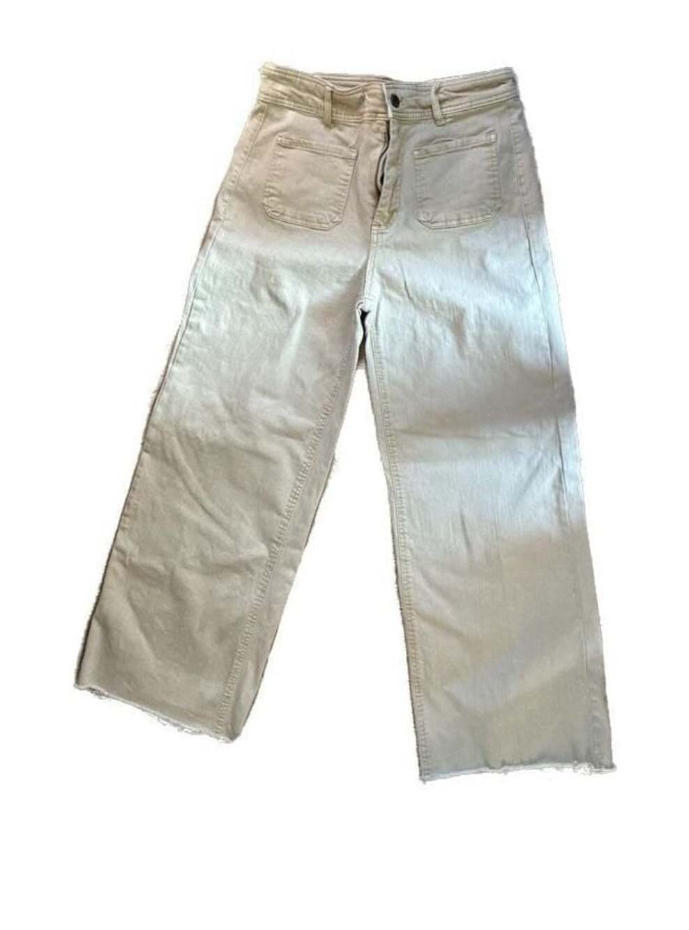 OAT New York Women's Cream Wide Leg Jeans, Size 10/30-preloved. raw hem. Great